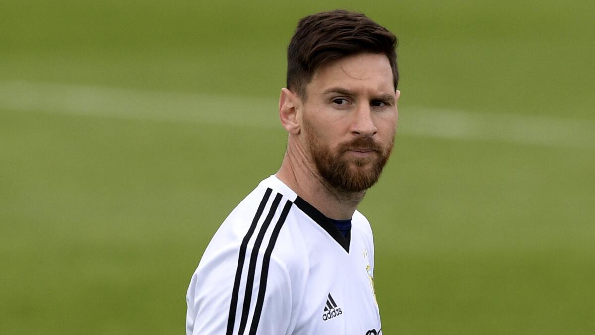 Lionel Messi prepares for a training session in Bronnitsy, Russia, earlier this week.