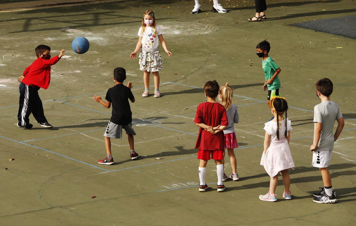 Second graders play ball at the Chadwick School in Palos Verdes. 