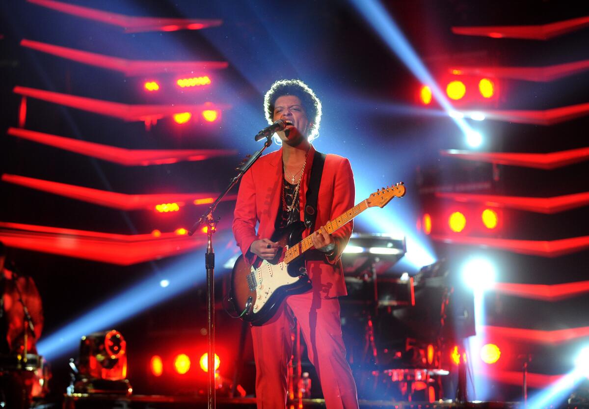 Bruno Mars performs at Prudential Center in Newark, New Jersey.