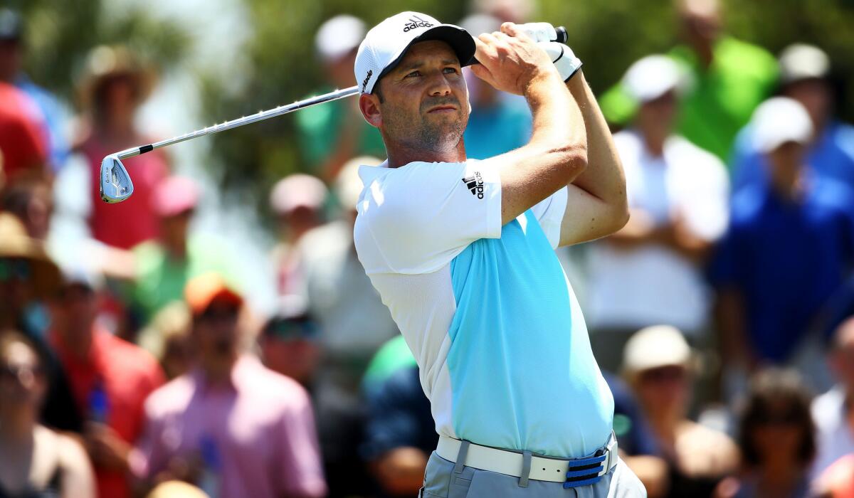 Sergio Garcia hits his tee shot at No. 3 during the third round of the Players Championship on Saturday.