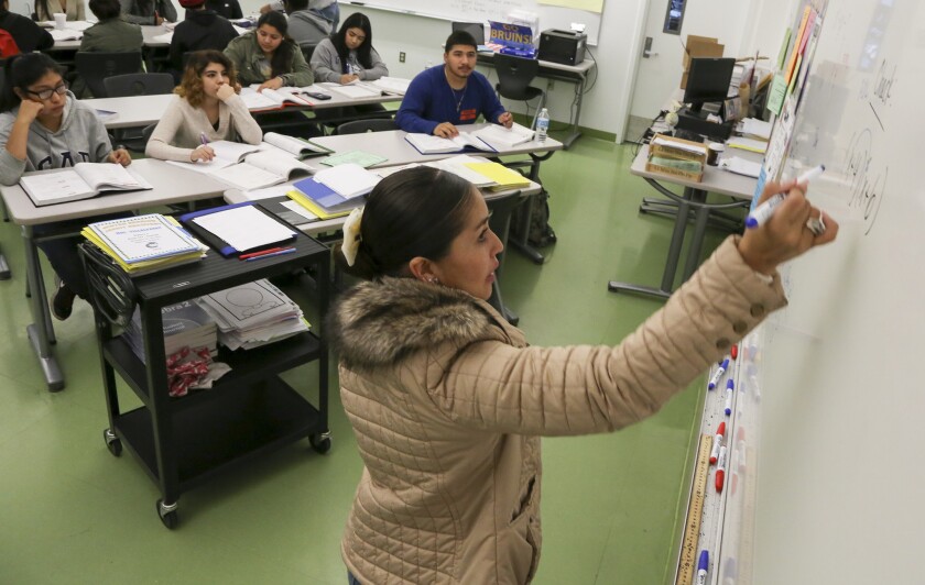 Garfield High School math teacher Liliana Villalpando teaches a PASS credit-recovery course in December.