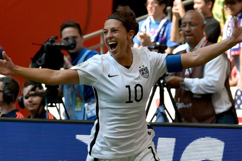 VANCOUVER, BC - JULY 05: Carli Lloyd #10 of the United States celebrates her second goal in the first half against Japan in the FIFA Women's World Cup Canada 2015 Final at BC Place Stadium on July 5, 2015 in Vancouver, Canada. (Photo by Rich Lam/Getty Images) ORG XMIT: 528453647