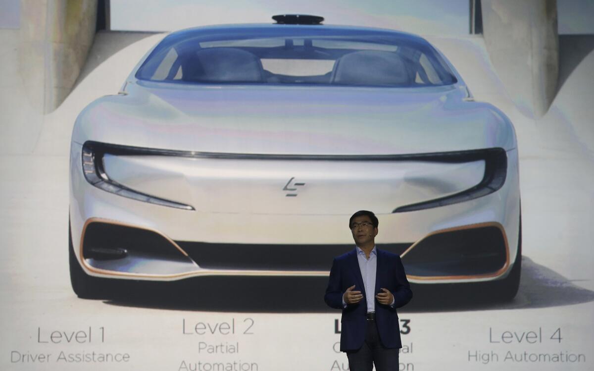 LeEco co-founder Lei Ding speaks at an event in San Francisco on Wednesday.