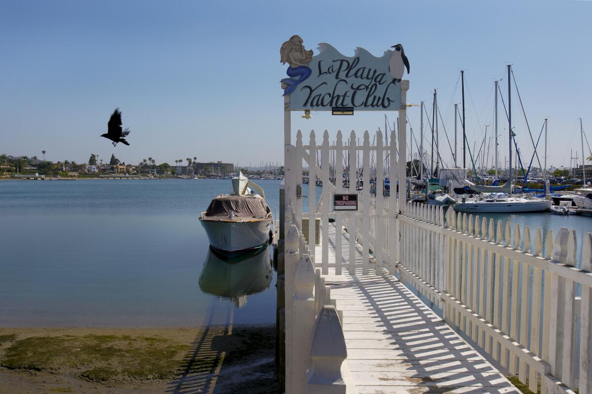 The La Playa Yacht Club Pier is near the intersection of San Antonio Avenue and Qualtrough Street. The pier is gated with a posted No Trespassing sign.