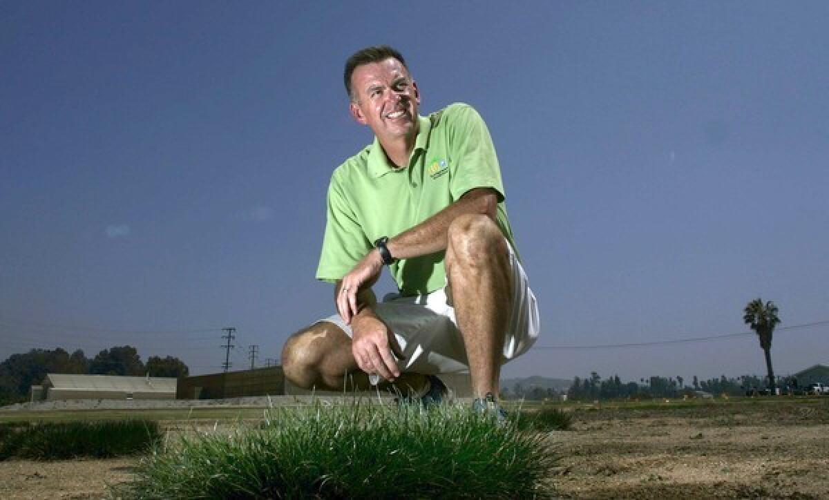 UC Riverside turfgrass specialist Jim Baird is experimenting with drought-tolerant grass. He hopes his water-wise prototypes will grow up to be the lawns, parks, golf courses and athletic fields of the future. "My colleagues say I'm crazy," he said. "But it doesn't hurt to dream."