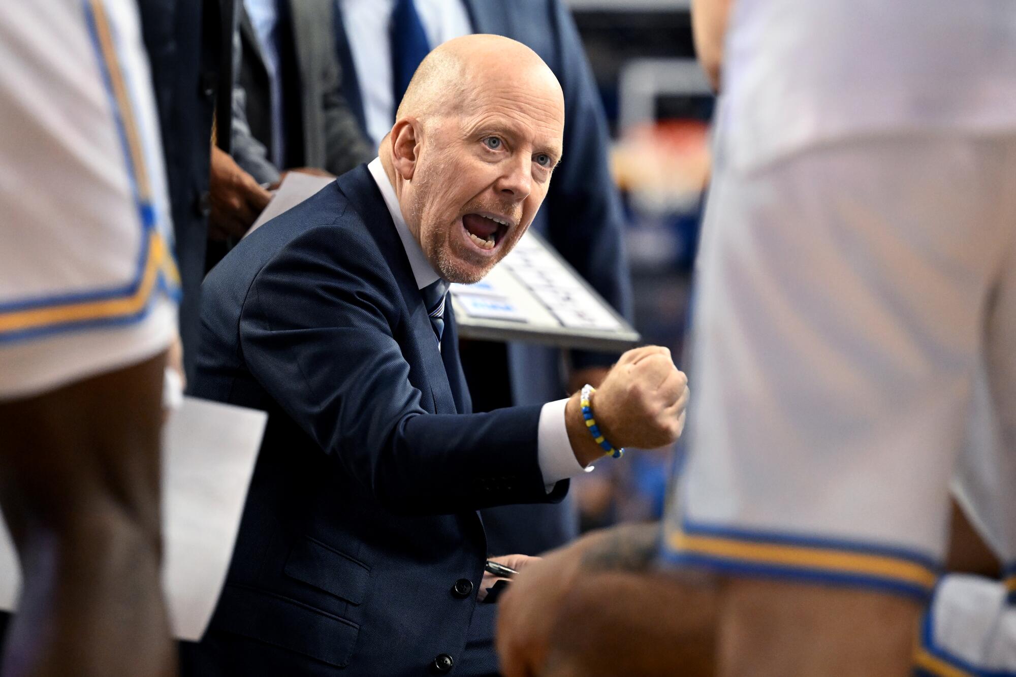 UCLA coach Mick Cronin instructs his players during a win over Lafayette at Pauley Pavilion on Nov. 10. 