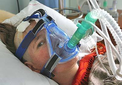 Vanessa Wessels, 40, ALS patient, is pictured at her room in The Neurological Disorder Center in Beijing West Hill Hospital, China.