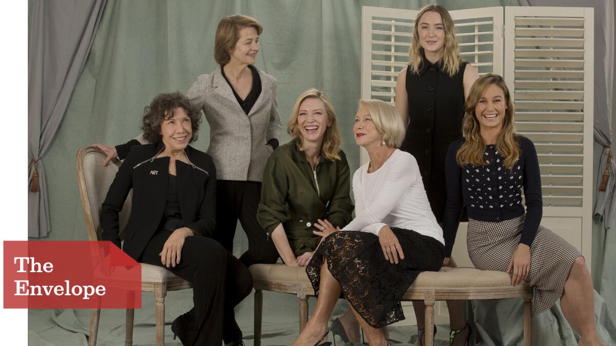 The Envelope gathers some of the leading Oscar contenders for lead actress to chat about their roles and the industry: (l to r standing) Charlotte Rampling, Saoirse Ronan, (l to r seated) Lily Tomlin, Cate Blanchett, Helen Mirren and Brie Larsen.