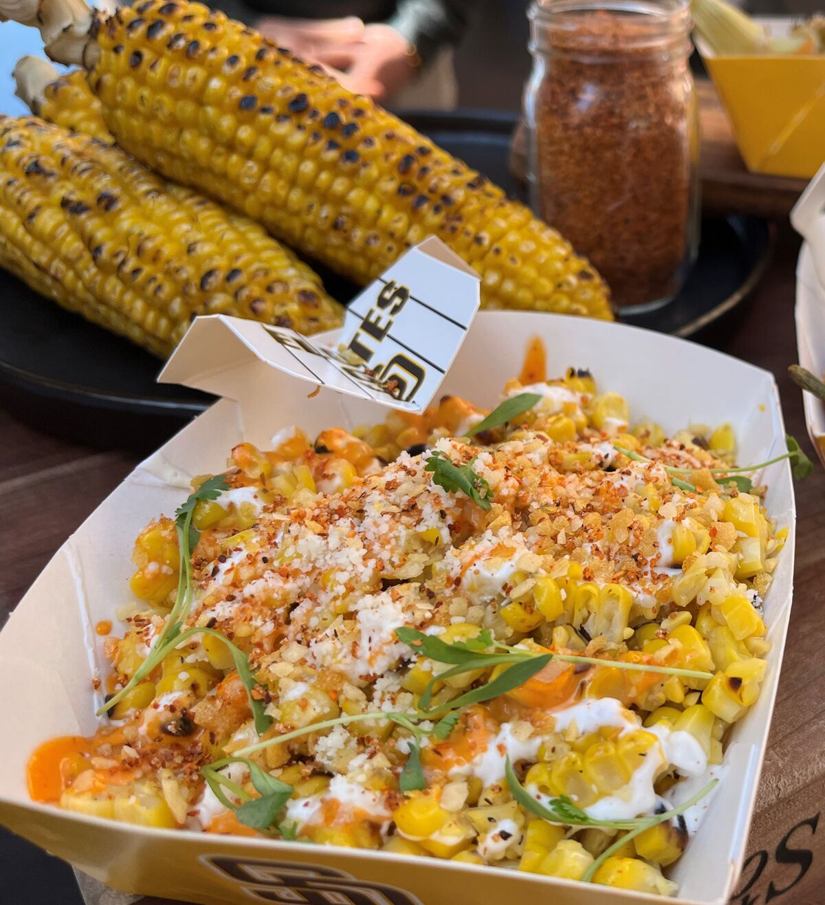Mexican street corn and stuffed jalapenos at Petco Park.