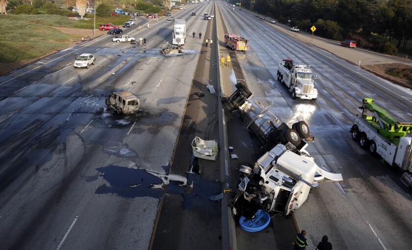 60 Freeway closure Spilled milk, diesel complicate cleanup Los