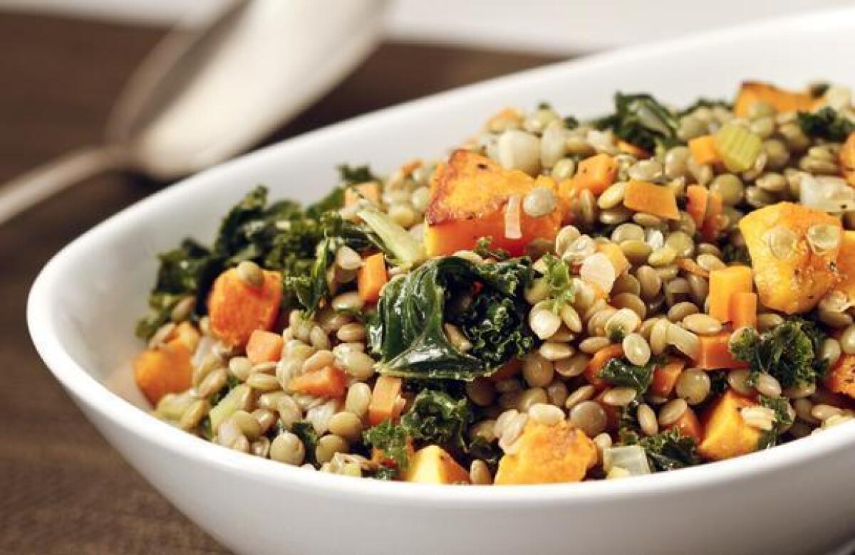Lentils with kale and butternut squash.
