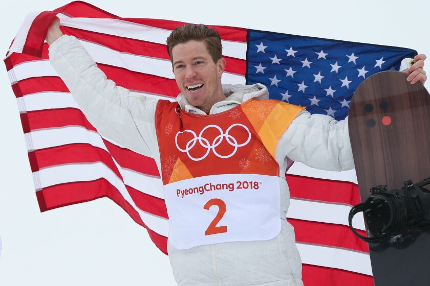 PYEONGCHANG-GUN, SOUTH KOREA - FEBRUARY 14: Shaun White of USA takes 1st place during the Snowboarding Men's Halfpipe Finals at Pheonix Snow Park on February 14, 2018 in Pyeongchang-gun, South Korea. (Photo by Laurent Salino/Agence Zoom/Getty Images)