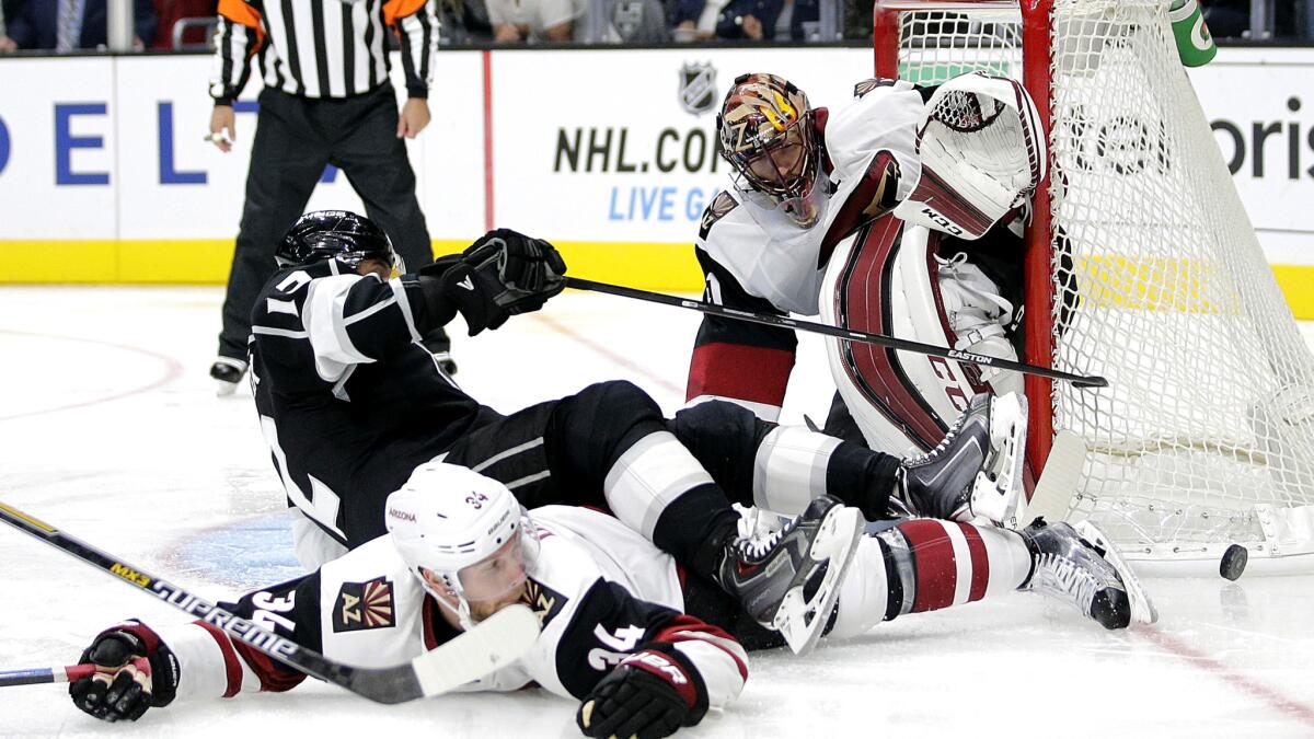 The Coyotes took down Marian Gaborik (12) and the Kings, 4-1, when they met on Oct. 9 at Staples Center.