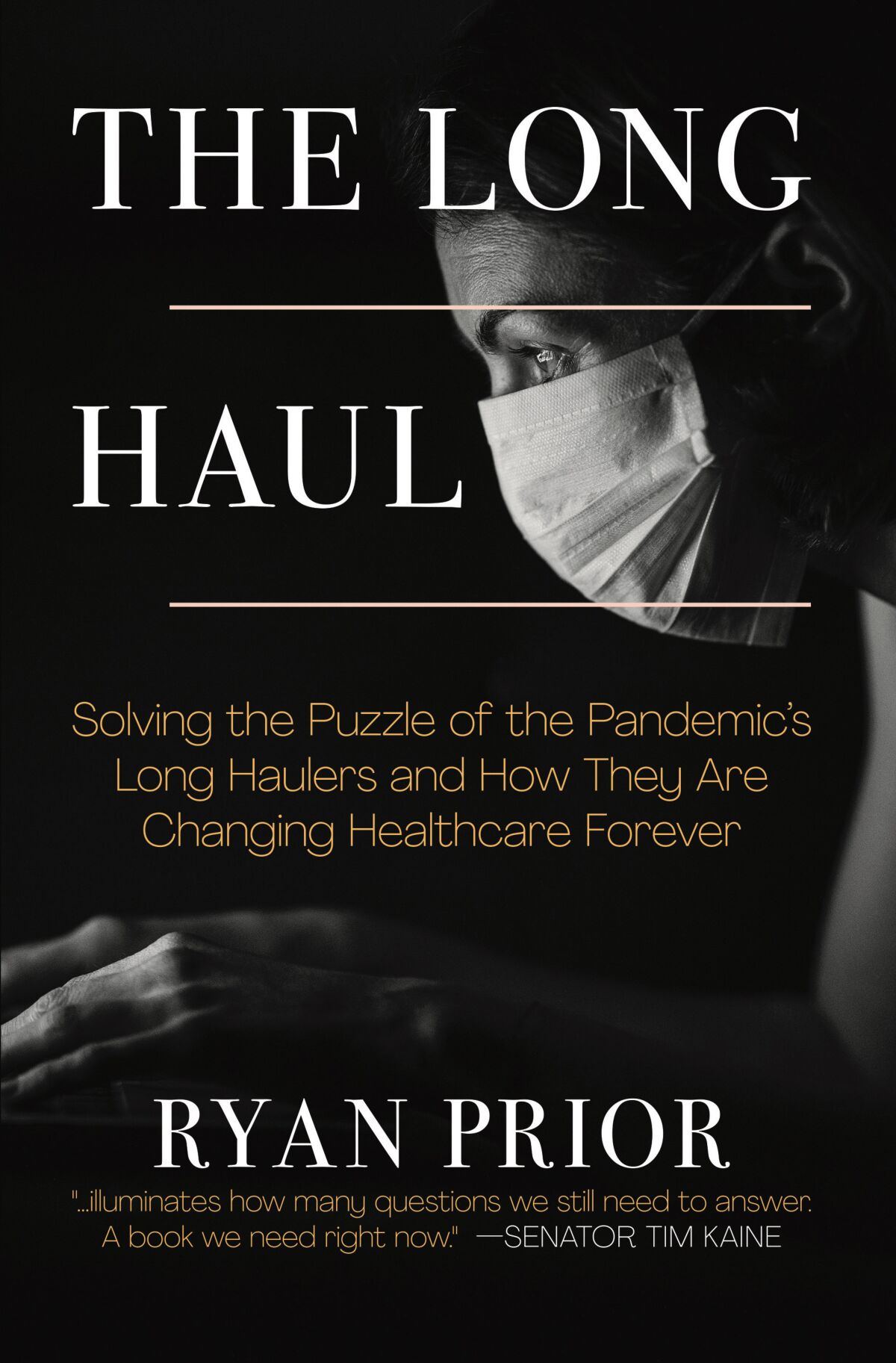 The cover of "The Long Haul," picturing a person waring a mask. 