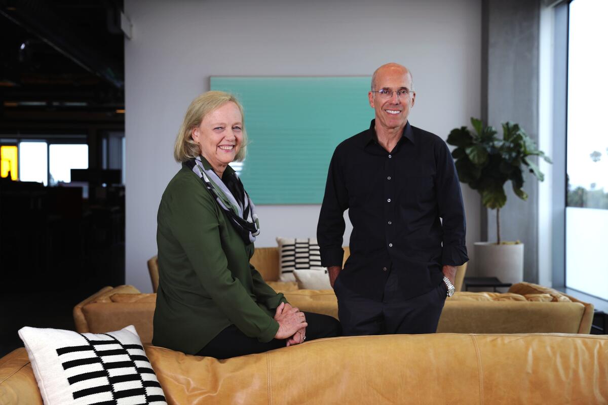Quibi's CEO Meg Whitman and Chairman Jeffrey Katzenberg at Quibi's office in Southern California. 