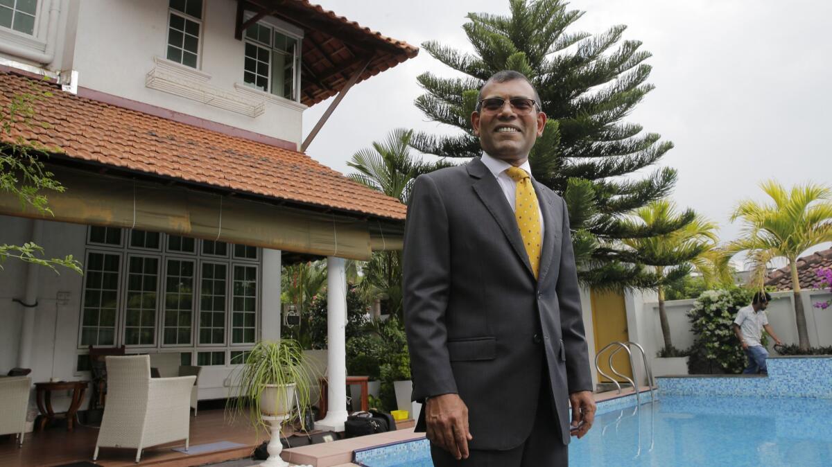 Former Maldivian President Mohamed Nasheed, pictured in Colombo, Sri Lanka, plans to return home to challenge the country's authoritarian leader.