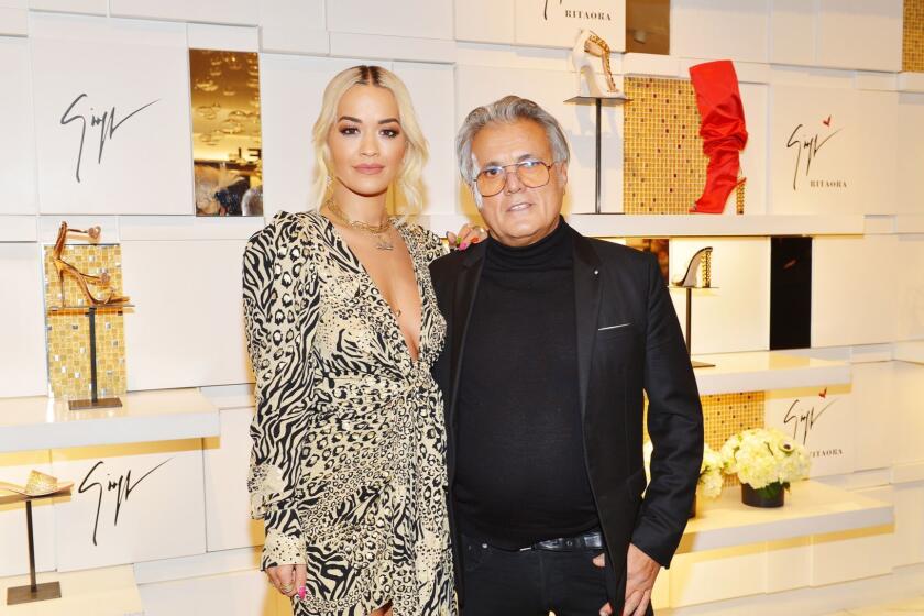 Rita Ora (L) and Giuseppe Zanotti (R) attend Giuseppe Zanotti And Rita Ora Launch 'Giuseppe for Rita Ora' Shoe Collection At Saks Fifth Avenue Beverly Hills on January 24, 2019 in Beverly Hills, California. (Photo by Donato Sardella/Getty Images for Saks Fifth Avenue) ** OUTS - ELSENT, FPG, CM - OUTS * NM, PH, VA if sourced by CT, LA or MoD **