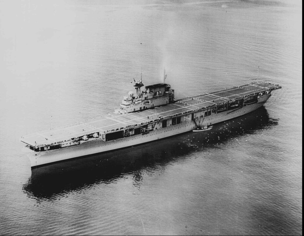 The USS Yorktown, shown in this undated file photo, was a World War II aircraft carrier that was sunk by Japanese torpedoes in the battle of Midway on June 7, 1942. The wreck was discovered on May 18, 1998, by National Geographic explorer Robert Ballard.