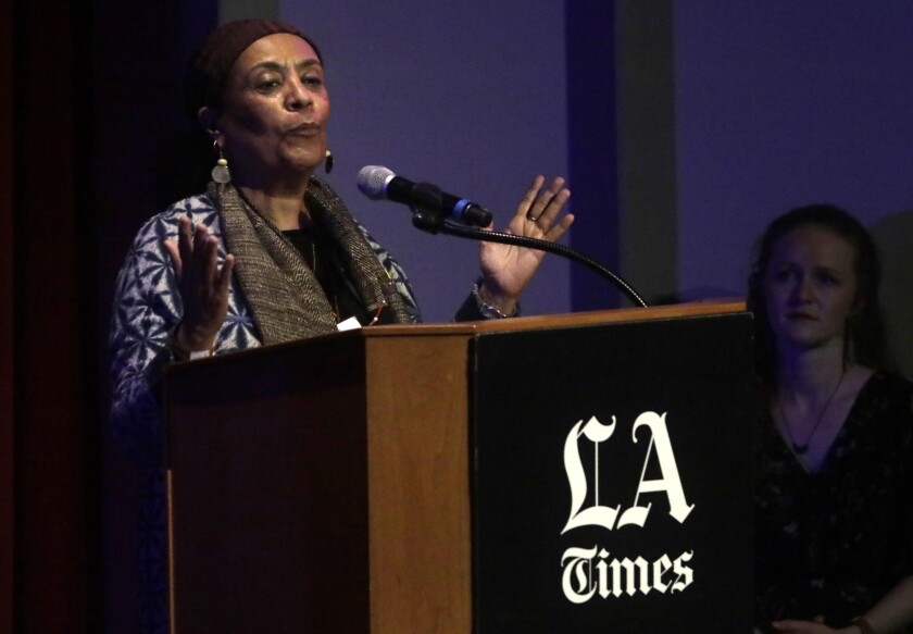 Veronique Tadjo, winner of the Fiction award for, "In the Company of Men,"at the the Los Angeles Times Book Prizes show.