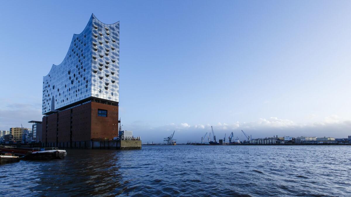 The Elbphilharmonie concert hall, jutting out into the water.