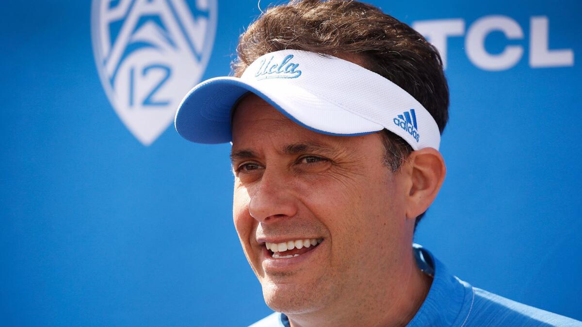 UCLA offensive coordinator Jedd Fisch, 41, has been named UCLA's interim coach following the dismissal of Jim Mora on Sunday.