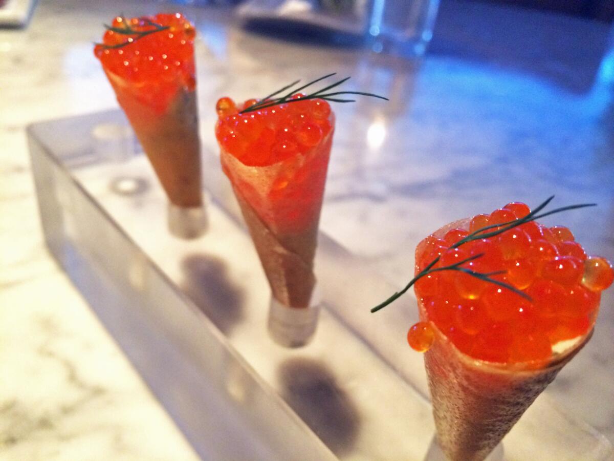 The bagel and lox cones are $8 during 'Tapas on the Terrace' happy hour at the Bazaar by Jose Andres.