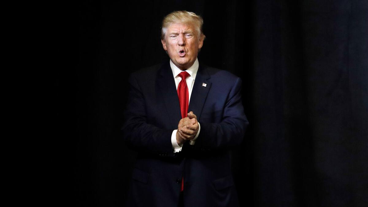 Republican presidential nominee Donald Trump speaks at a rally in Pueblo, Colo., on Monday.