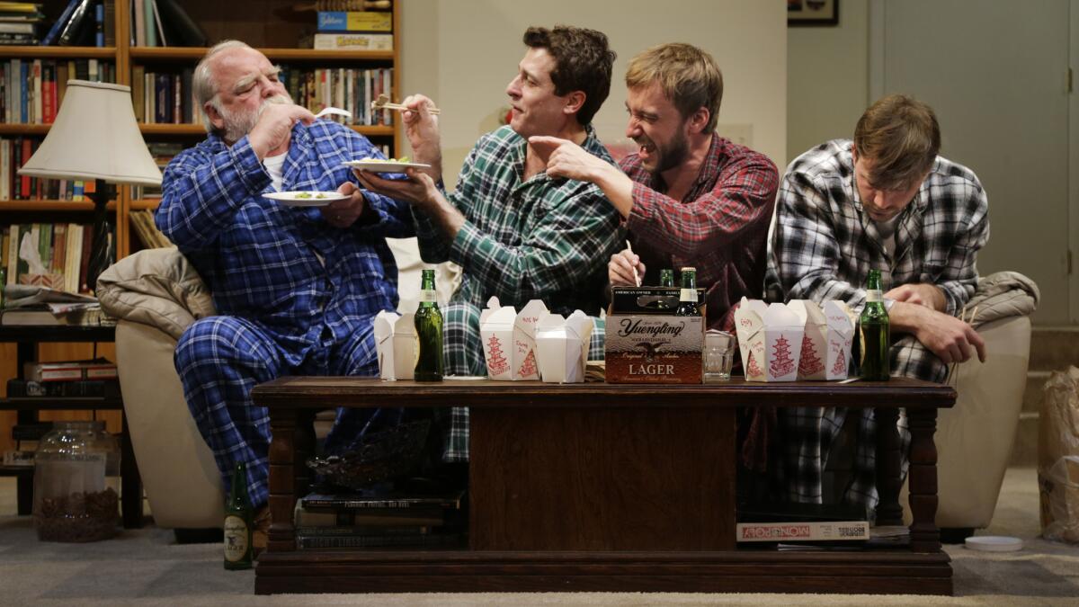 Young Jean Lee's "Straight White Men" is shown last year at the Kirk Douglas Theatre in Culver City. From left, Richard Riehle, Gary Wilmes, Frank Boyd and Brian Slaten.