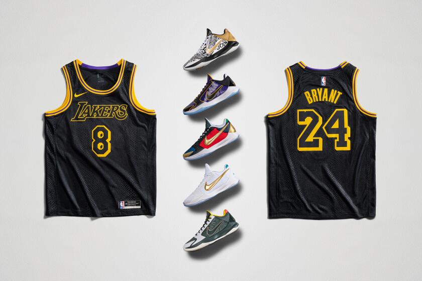 Nike's Mamba Week merchandise includes five new versions of the Kobe V Protro sneaker silhouette and a jersey bearing Bryant's two jersey numbers.