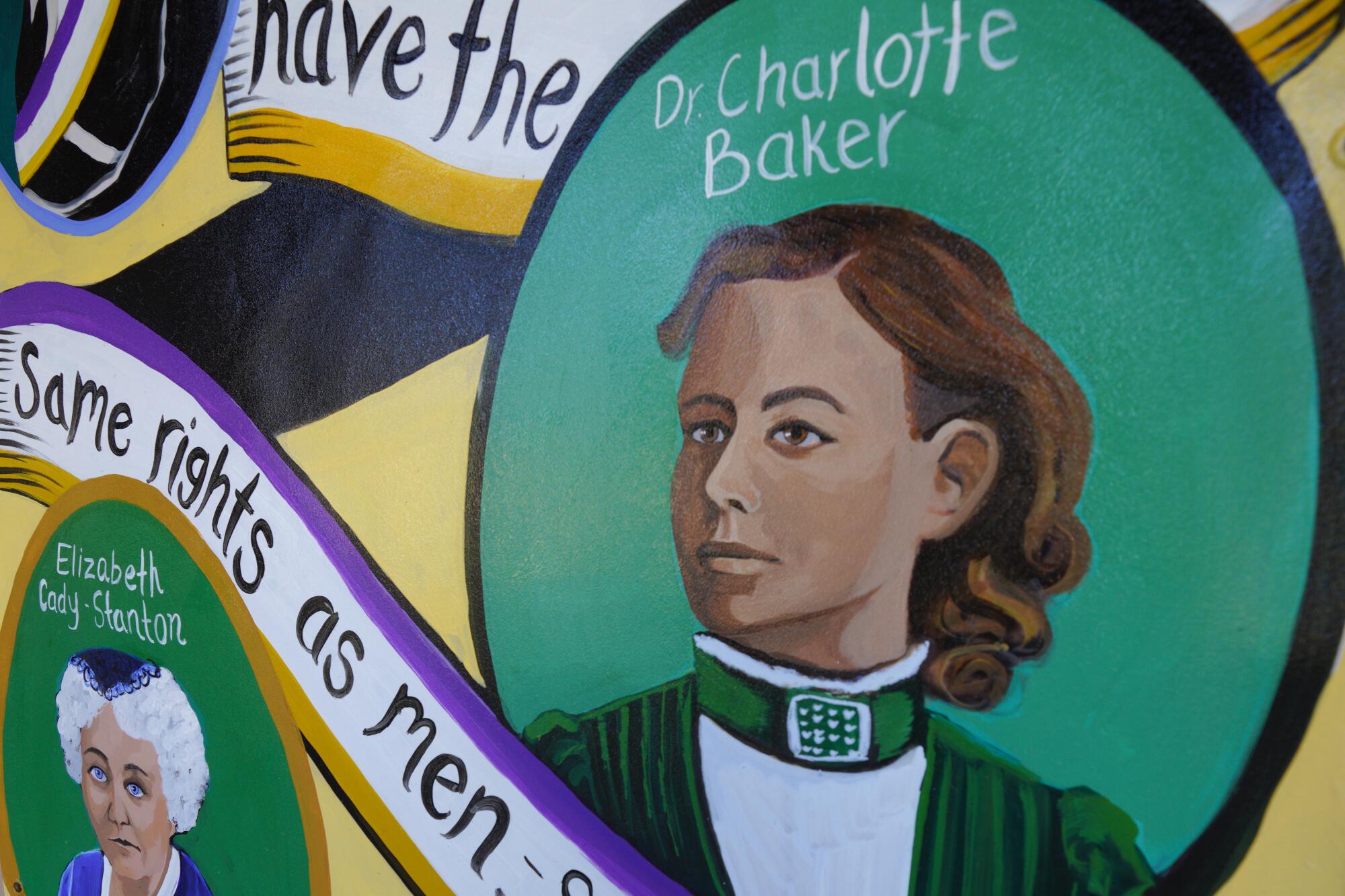 A close-up of a new mural by San Diego artist Katie Ruiz, outside the Women's Museum of California at Liberty Station.