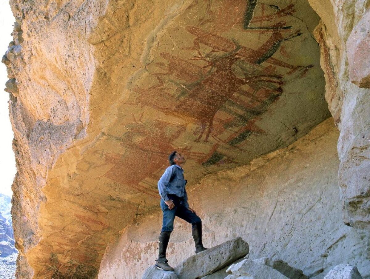 Harry Crosby at El Batequi cave during his exploration in the Sierra de San Francisco region of Baja California.