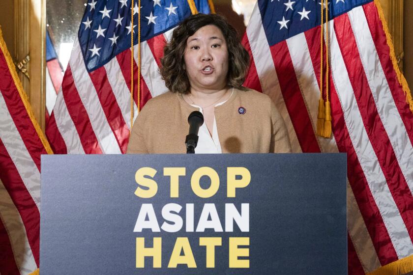 Rep. Grace Meng D-N.Y., speaks during a news conference on Capitol Hill, in Washington, Tuesday, April 13, 2021. (AP Photo/Jose Luis Magana)