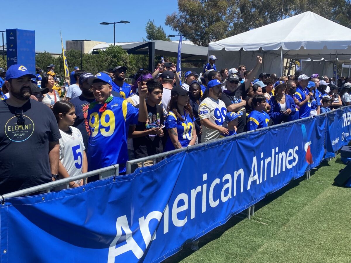 Rams jerseys as far as you could see fans during training camp in Irvine.