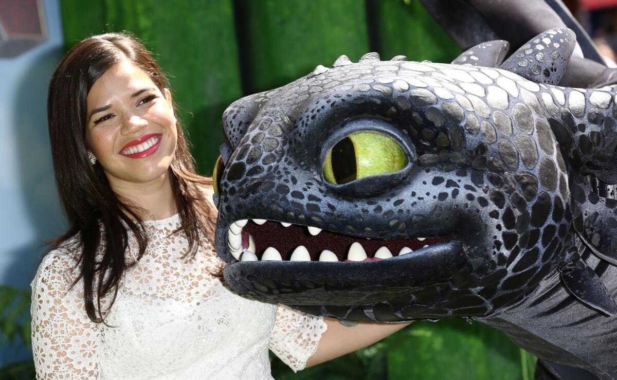 America Ferrera and "Toothless" attend the London screening of "How to Train Your Dragon 2' in 3-D back in June.