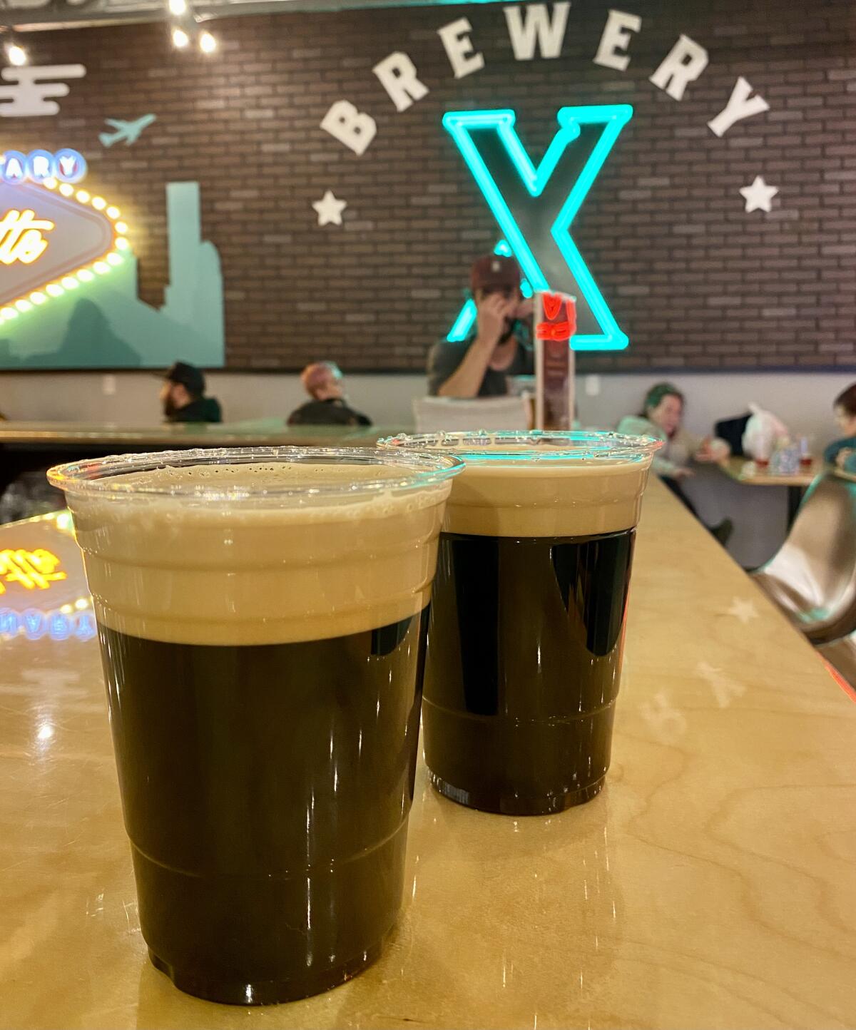Two cups of coffee stout at Brewery X in Anaheim.