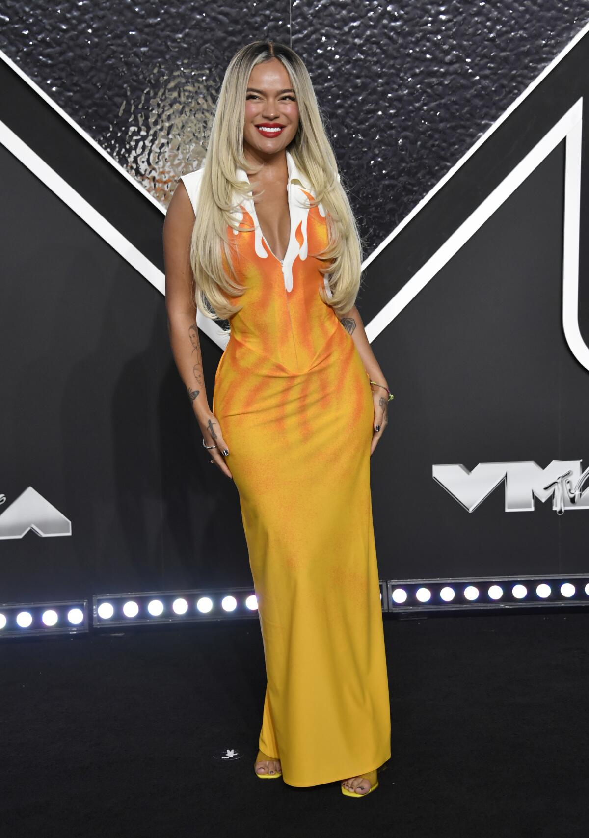 Karol G arrives at the MTV Video Music Awards on Wednesday