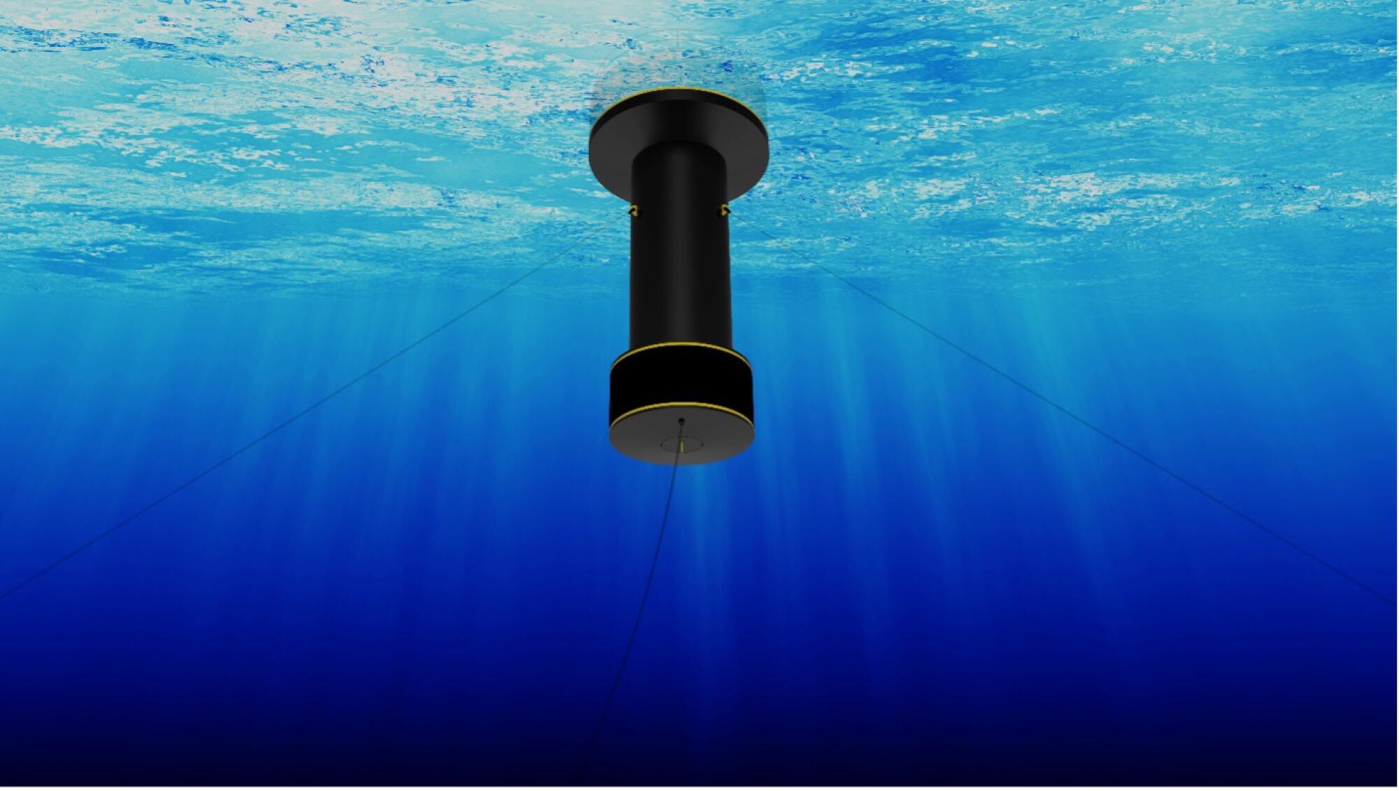 A rendering of a SeaWell desalination buoy as seen from below.