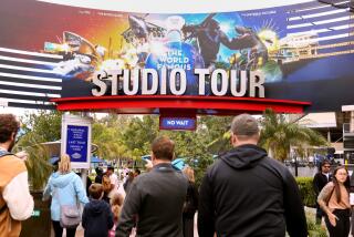 UNIVERSAL CITY, CA - MAY 25, 2023 - Visitors head to the studio tour of Universal Studios on May 25, 2023. (Genaro Molina / Los Angeles Times)