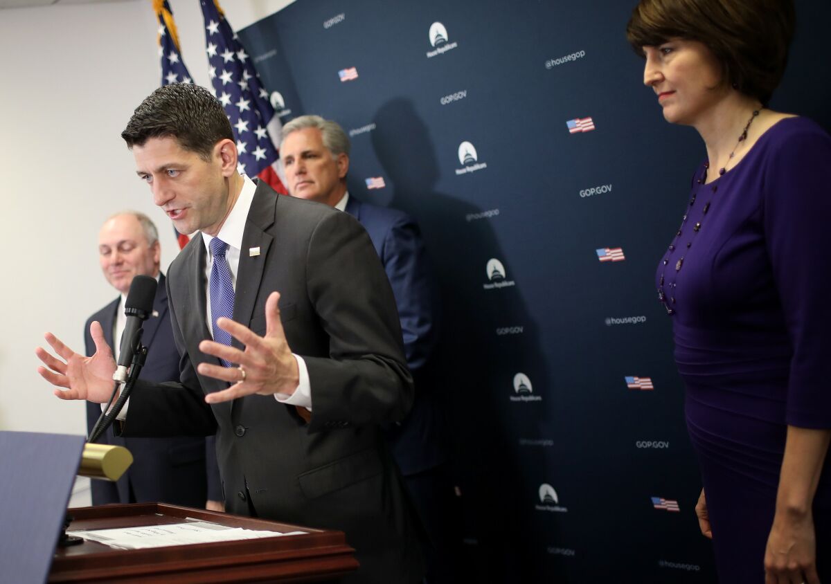 House Speaker Paul D. Ryan with other Republican leaders.