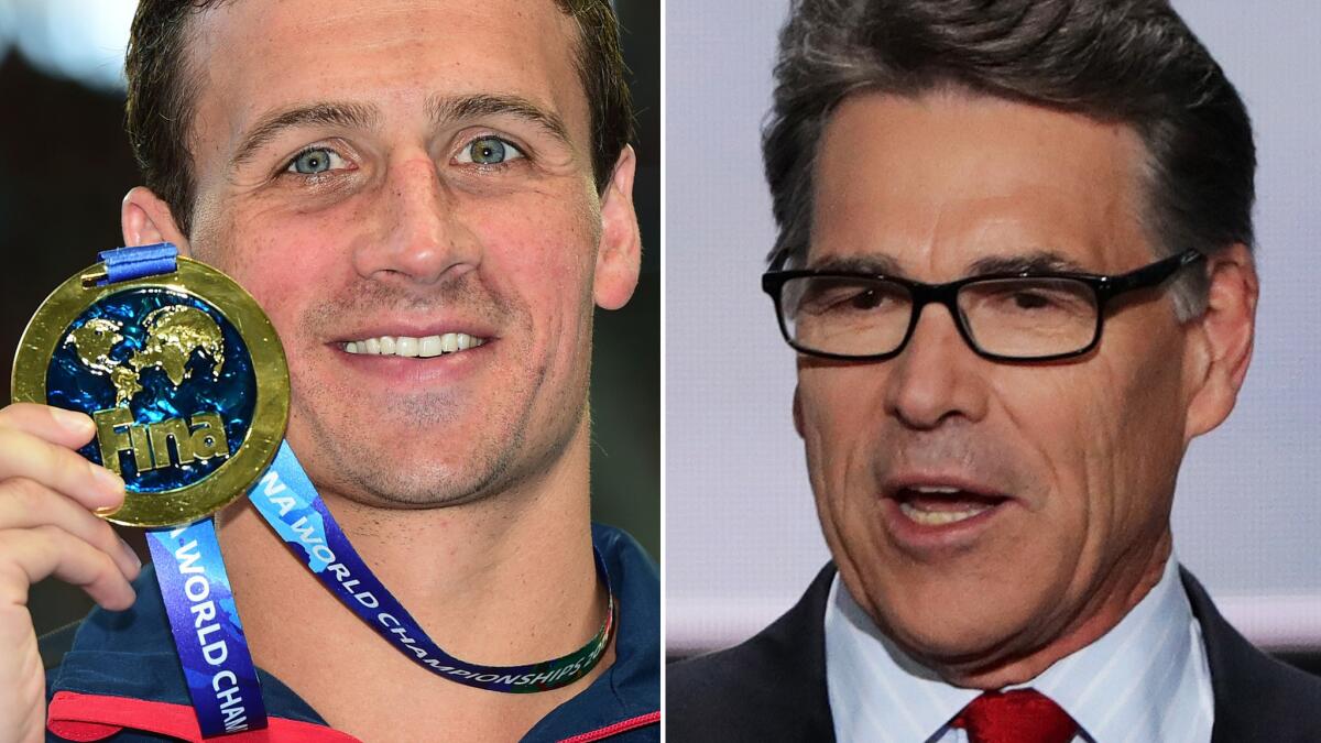 U.S. Olympic swimmer Ryan Lochte, left, and former presidential candidate Rick Perry will compete on ABC's "Dancing With the Stars" this September.
