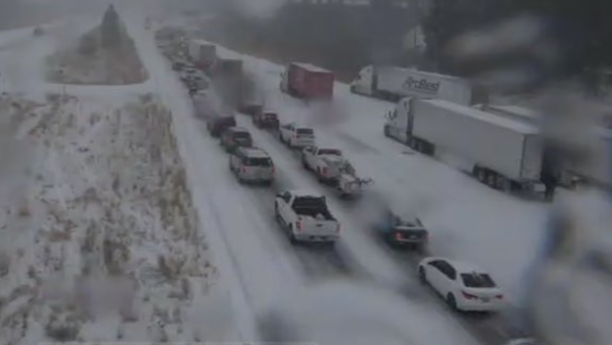 Cars driving in the snow