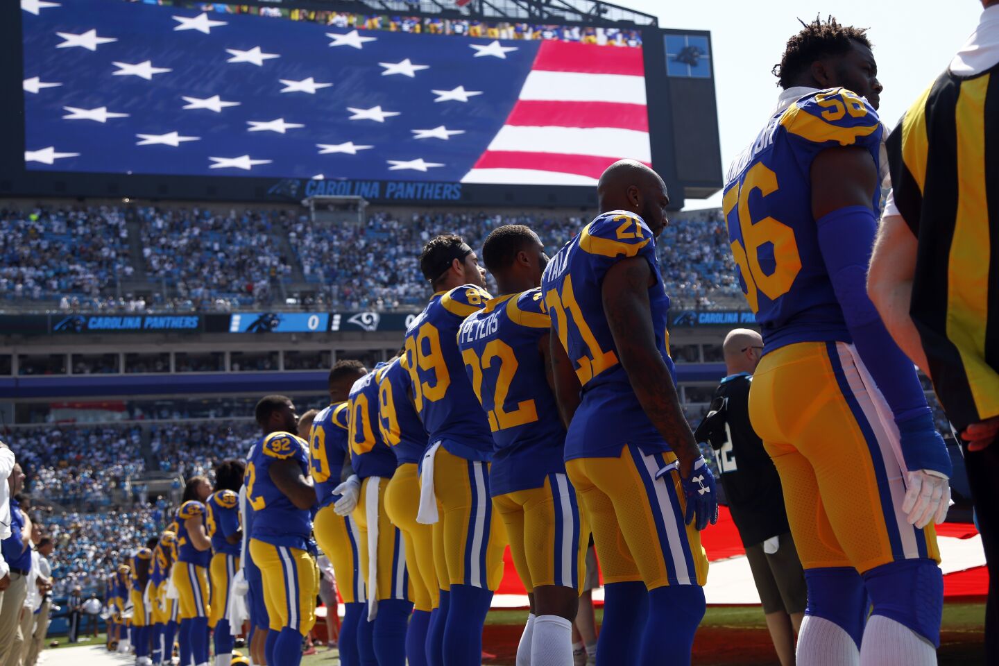 Rams stand during national anthem