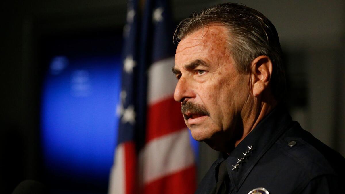 LAPD Chief Charlie Beck addresses reporters after the 2016 killing of Carnell Snell Jr., who was shot by officers in South L.A. Beck said Tuesday there had been a "significant increase" in shootings by LAPD officers this year: 12, up from seven at this point last year.