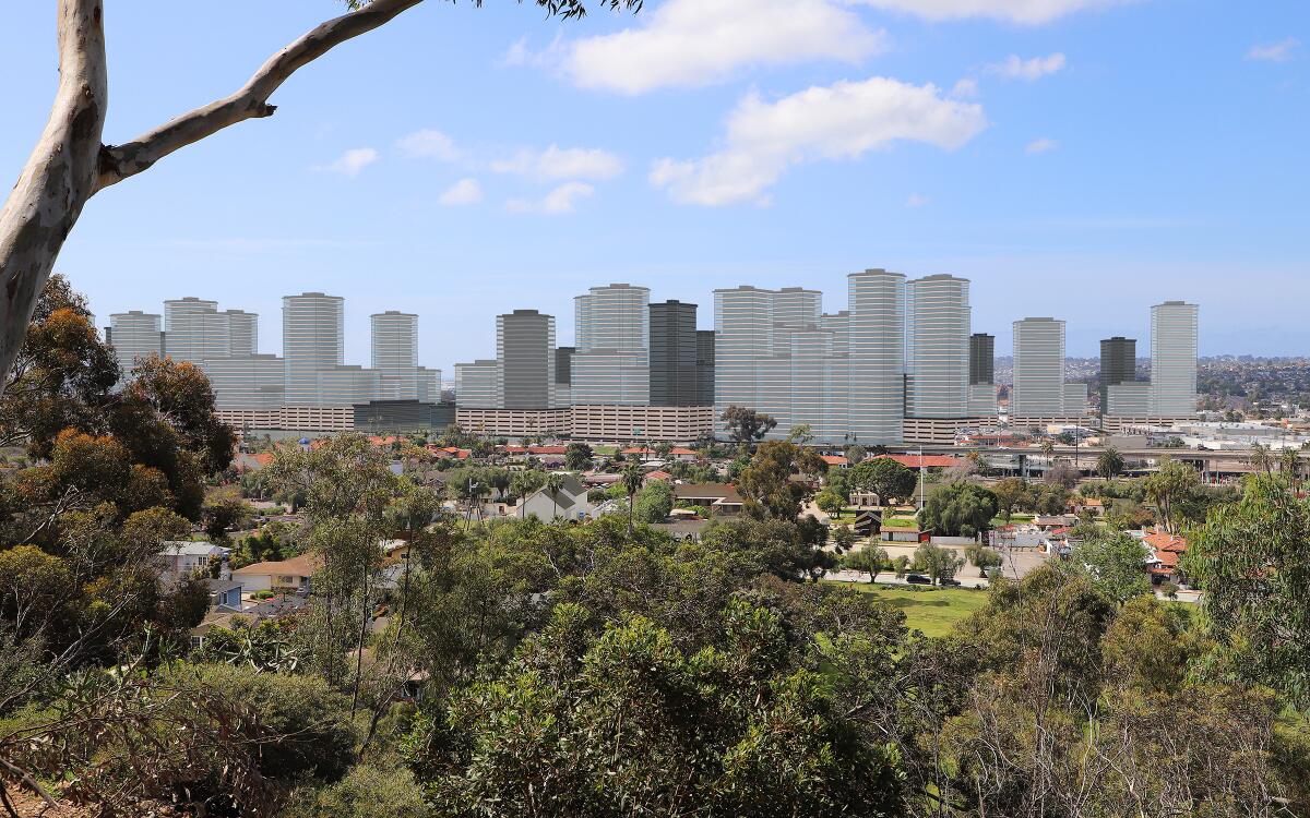 Simulation depicts how the development compares with existing conditions as seen from Presidio Park in North Mission Hills.