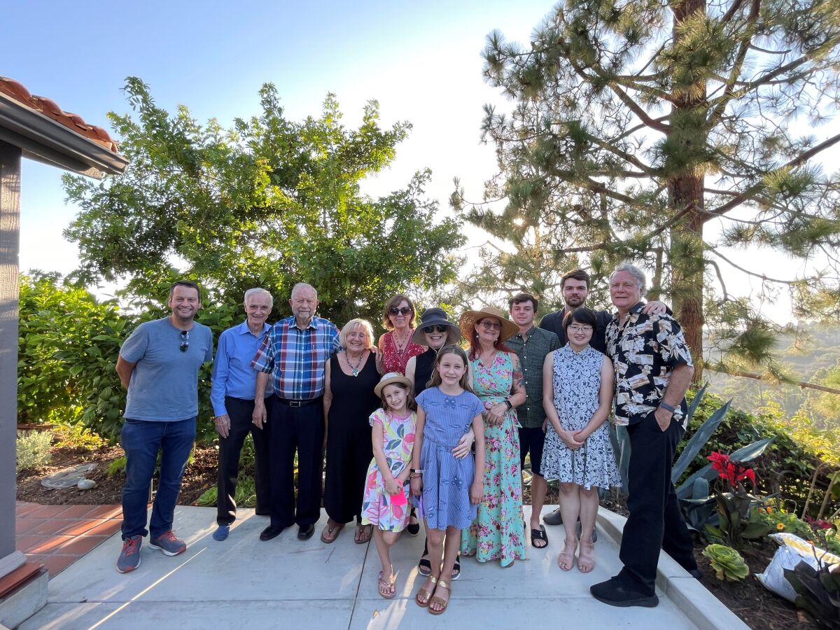 La Jolla resident Chuck Rowe (third from left) celebrates his 91st birthday with family members.