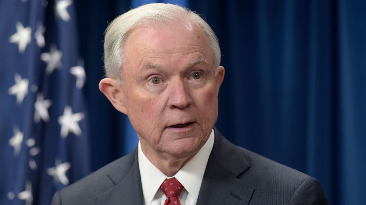Atty. Gen. Jeff Sessions speaks at the U.S. Customs and Border Protection office in Washington on March 6, 2017.