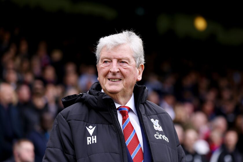 Crystal Palace manager Roy Hodgson smiles ahead of the Premier League match between Crystal Palace and Leicester City at Selhurst Park, London, Saturday April 1, 2023. (Steven Paston/PA via AP)
