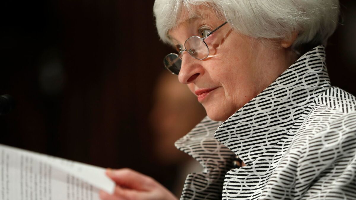 Federal Reserve Chairwoman Janet L. Yellen testifies at a Senate hearing on July 13 in Washington, D.C.