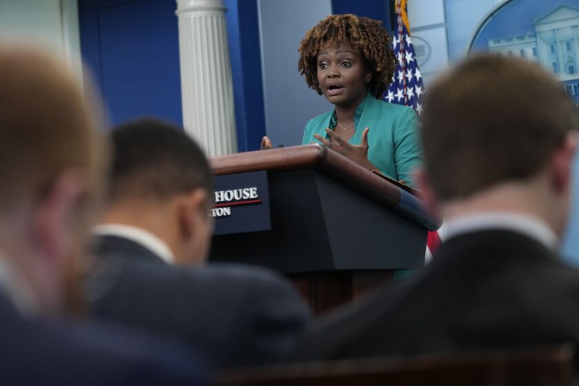 White House press secretary Karine Jean-Pierre speaks during the daily briefing at the White House in Washington, Friday, Jan. 27, 2023. (AP Photo/Susan Walsh)