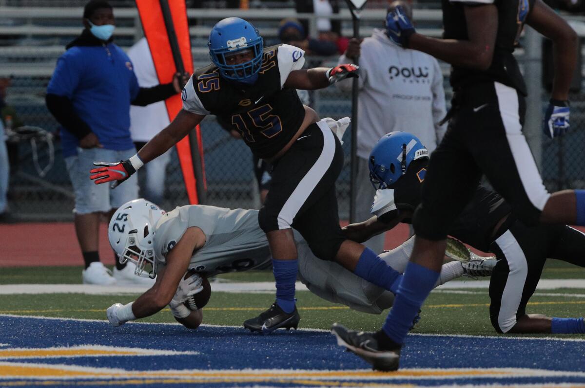 Reseda running back Androw Nesem gets into the end zone against Crenshaw.